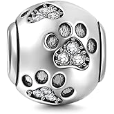 Dog Paw Charm 925 Sterling Silver Dog Bead Pet Charms Animal Pendant for Pandora Charms Bracelet-Gift for Anniversary Birthday Christmas Day (White)