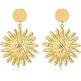 Gold Sun Dangle Earrings for Women Large Formal Earrings Vintage Boho Statement Earrings Jewelry