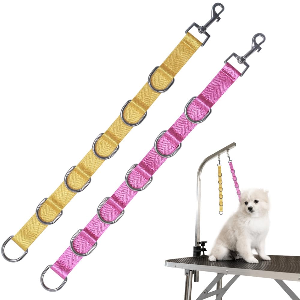 2 PCS Dog Grooming Loop Extender,Nylon Pet Grooming Table Straps with 6 D-Rings for Dogs Cats Washing Nail Clippers Hair Cutting