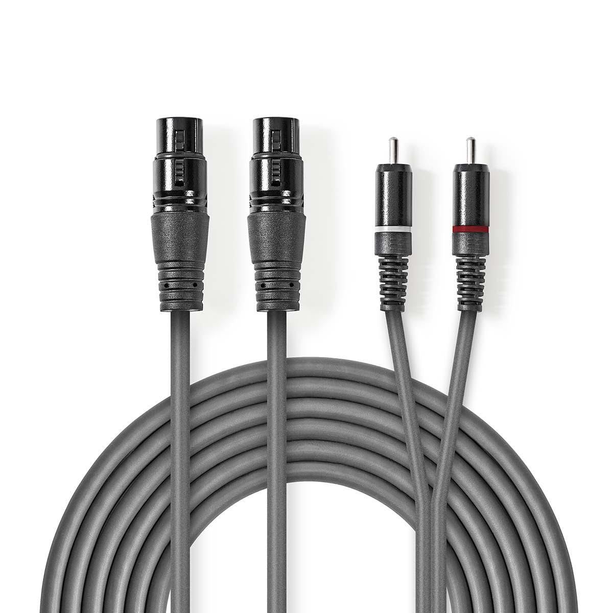 Nedis Balanced Audio Cable, XLR 3-Pin Female to 2x RCA Male, Stereo, OnStage Series - 3.0m