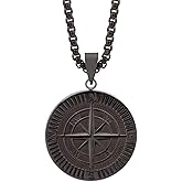 HAQUIL Compass Necklace, Black Plated Stainless Steel Compass Pendant, Box Chain, Fashion Jewelry Gift for Men and Women