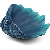 Large Caribbean Blue-Aqua Sea Shells Decorative Bowl Resin Clam Shell Bowl Beach Decorations for Home Coastal Beach Decor Decoration Storage Bowls&amp;Home Office Nautical Themed Party Decor-10.2"-1PC