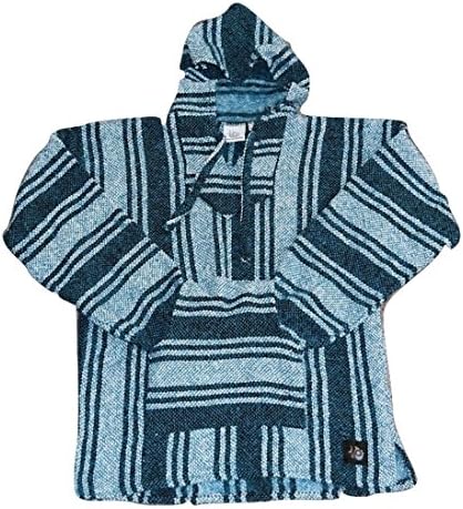 Fiesta Ziesta Poncho - Hand-woven, Authentic and Eco Friendly Mexican Baja Hoodie with Pocket, Caribbean - Medium