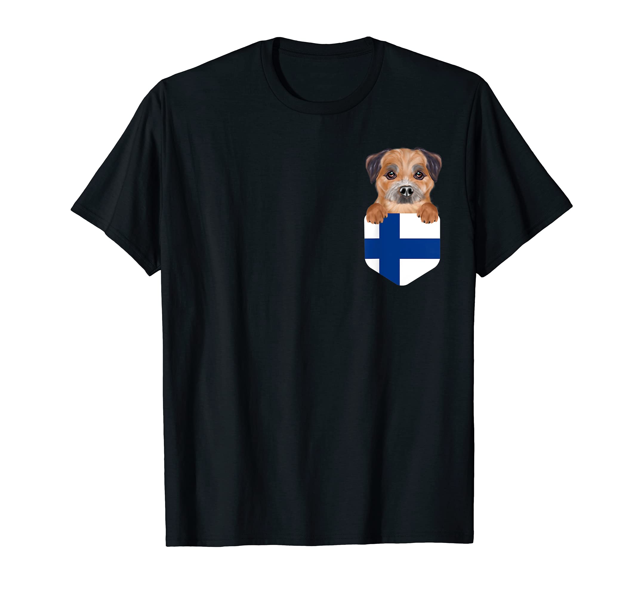 Finland Flag Border Terrier Dog In Pocket T-Shirt