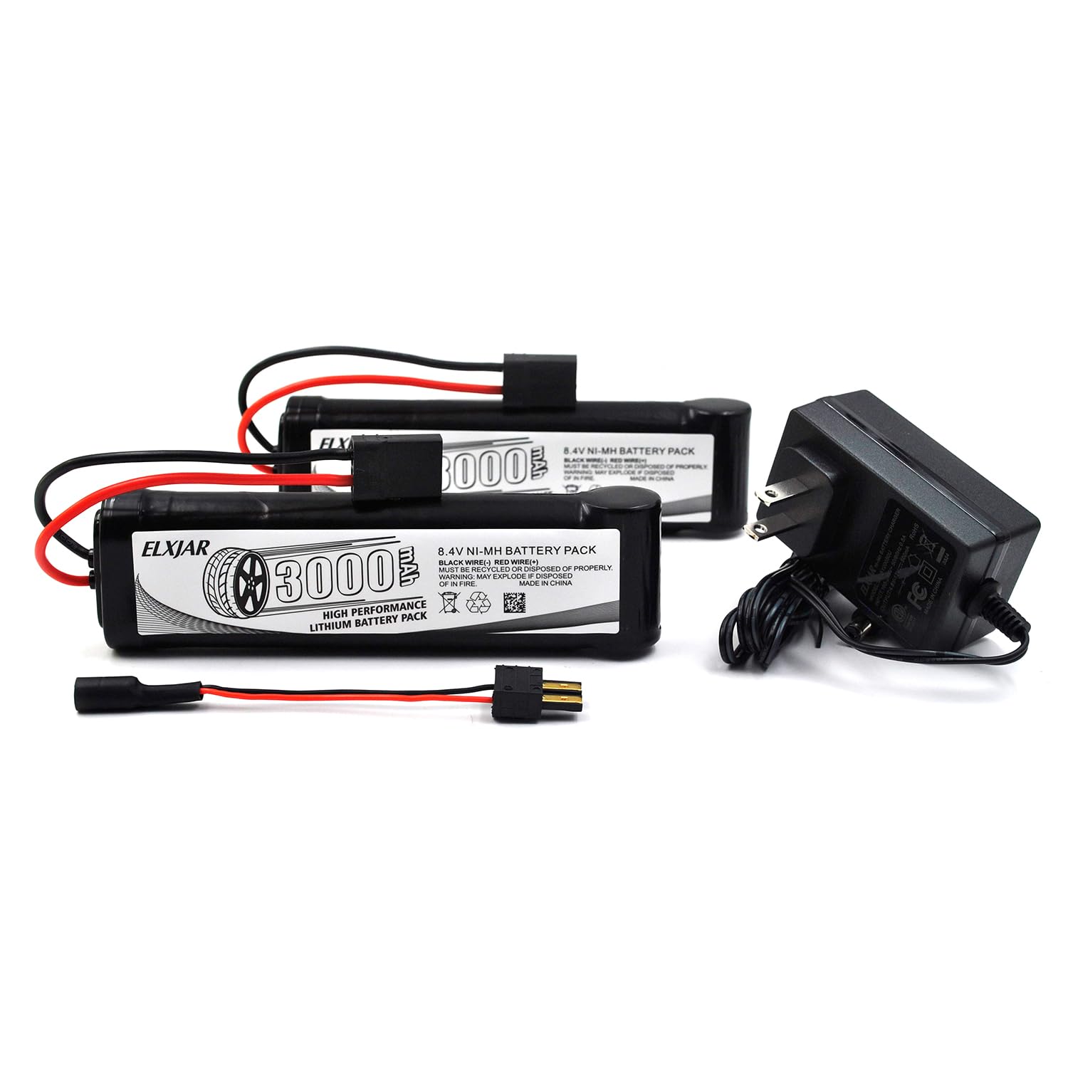Photo 1 of (2-Pack) 8.4V 3000mAh Ni-MH Battery with TRX Plug and Charger Replacement for RC Car Truck Boat Buggy Tamiya Traxxas Kyosho HPI LOSI