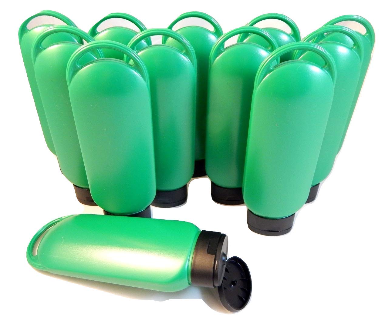 12 Pack Plastic 6 oz Refillable Bottle W/Cap & Loop Hole - For Lotion, Sun Screen, Shampoo - Tottle Bottle (Green)