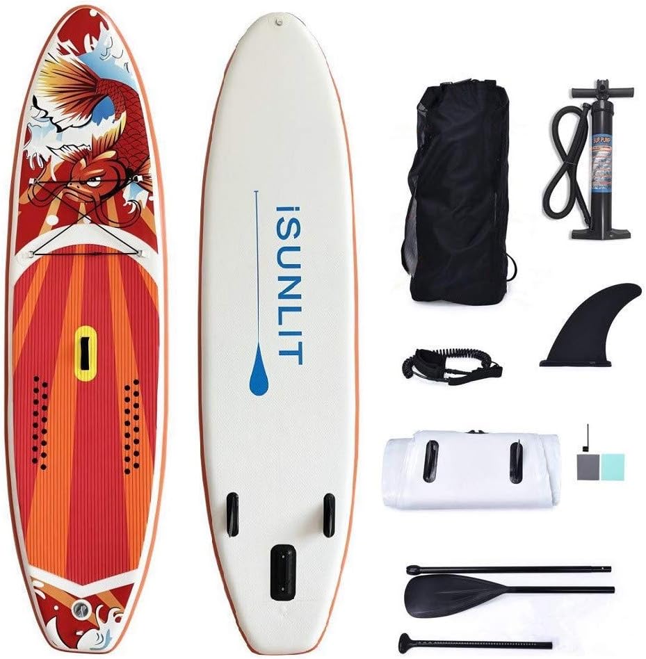 iSUNLIT Paddle Board Inflatable SUP Stand up Paddle Board with Free Accessories Adjustable Paddle,Cruiser, Coil Leash, Travel Backpack, 300 x 76 x 15 cm Huge Safe Super Stable Suitable for Beginners