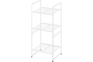 GEORIS 3 Tier Wire Shelves for Storage Rack Outdoor Indoor Waterproof, Stackable Metal 17.7-Inch Bathroom Organizer Shelf Stand, Perfect for Kitchen, White