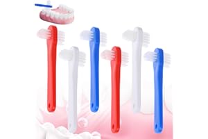 FLATRI 6 Pack Portable Denture Brush, Dual Headed Firm Hard Bristle Denture Toothbrush, Dentures Brushes for Cleaning Dentures, False Teeth, Clear Braces and Mouth Guards
