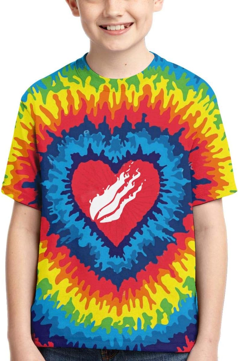 SHOEWPQIA Boys' Preston Fire Nation Playz Gamer Flame Tie Dye Background T-Shirt Tees