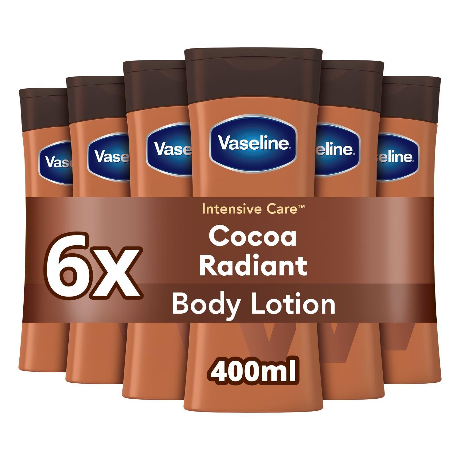 Vaseline Cocoa Radiant Body Lotion – Deep Moisturising Body Cream with Vaseline Jelly & 100% Cocoa Butter – Repairs Dry, Itchy Skin and Restores Natural Glow 6x 400ml