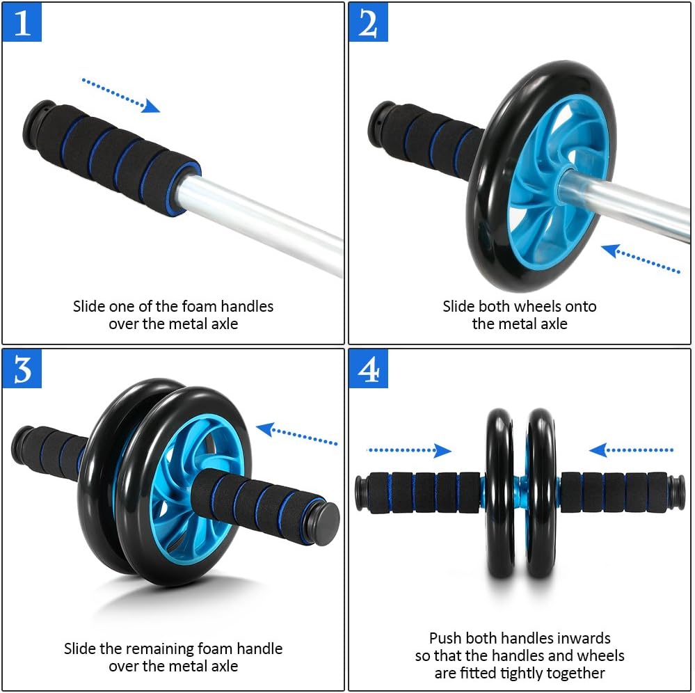 TOMSHOO 5-in-1 AB Wheel Roller Kit AB Roller Pro with Push-UP Bar, Hand Griper, Jump Rope and Knee Pad - Portable Equipment for Home Exercise, Workout (Upgraded Version) : Sports & Outdoors