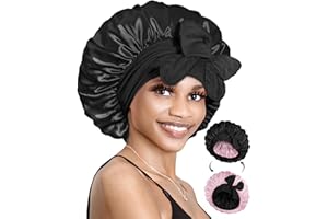 BONNET QUEEN Silk Bonnet for Sleeping Women Double Layer Reversible Satin Bonnet with Tie Band Sleep Cap for Curly Hair