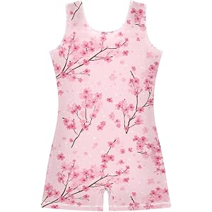 Pigsaly Girls Gymnastics Leotards Cherry Blossom Branch Light Pink Kids Tumbling Outfit Dance Unitard Biketards 2-3T