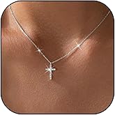 HUASAI Dainty Cross Necklace for Women 14K Gold Plated Cubic Zirconia Cross Necklaces for Women Trendy Cross Faith Pendant Necklace Gold Jewelry Christian Gifts
