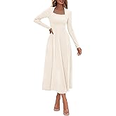 Lazysmile Long Sleeve Fall Dresses for Women Square Neck A Line Flowy Casual Elegant Wedding Guest Party Maxi Dress