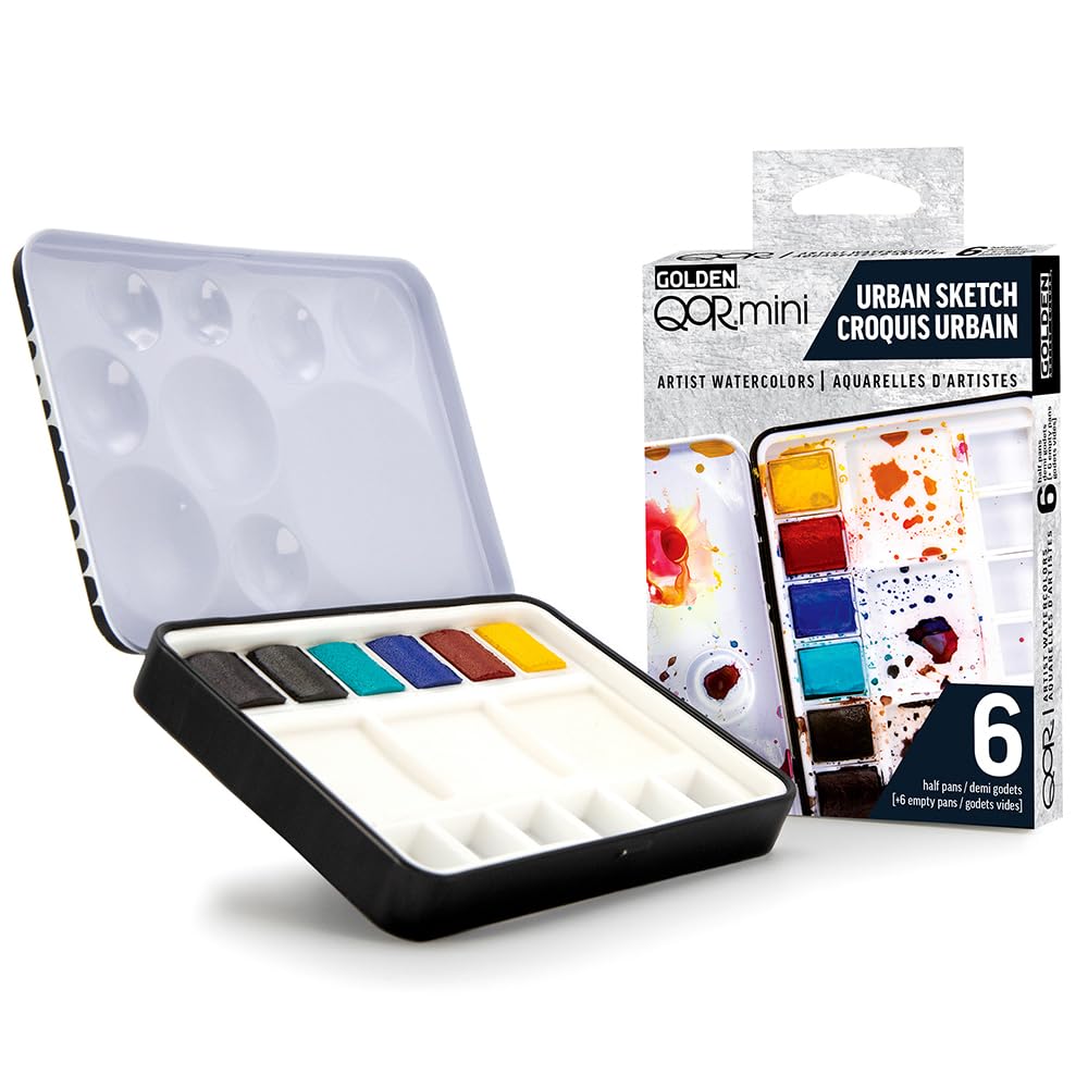 QoR Mini Watercolor 6-Color Half Pan Set, Urban Sketching Set