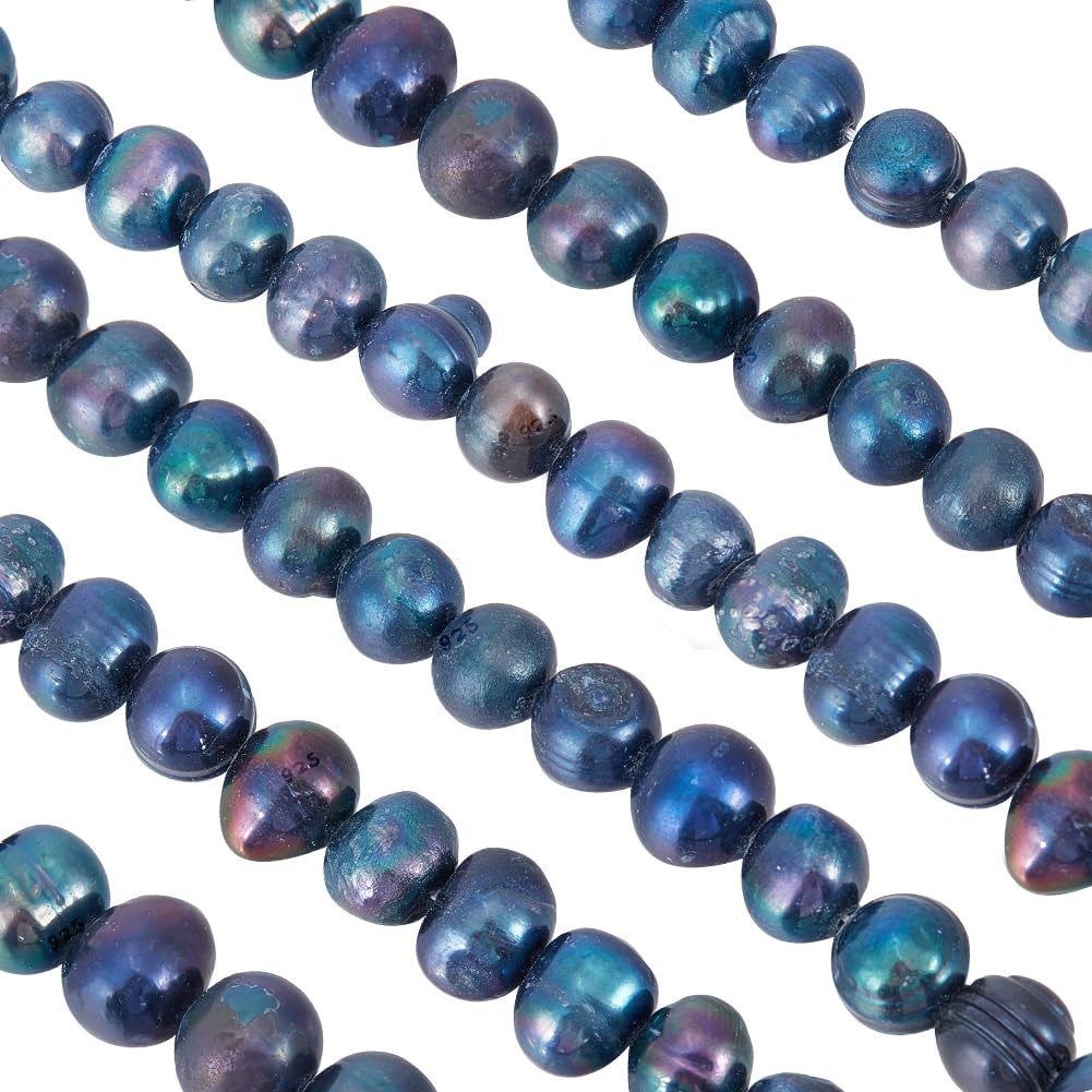 Beebeecraft 44Pcs 8mm Freshwater Pearl Beads Natural Baroque Dark Slate Blue Oval Spacer Beads for Summer Them Bracelets Necklaces Earrings DIY Crafts Jewelry Making Hole 0.5mm