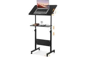Joyoolife Adjustable Podium Stand, Rolling Podium with Wheels, Rolling Table Laptop Cart with Height, Storage Tray, Cup Holder for Home and Office-Black 42.3-50inch (Black, 42.3-50inch)