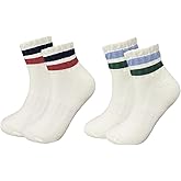 PLZSITDOWN Women Striped Retro Novelty Crew Socks Sporty Thick Cotton Quarter Tube Socks