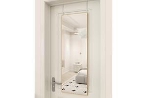 BEAUTYPEAK Full Length Mirror 16'' x 50'' Aluminum Alloy Over The Door Mirror Large Hanging Mirrors Wall Mounted Body Dressing for Bedroom, Living Room, Bathroom, Dorm Home Decor, Gold