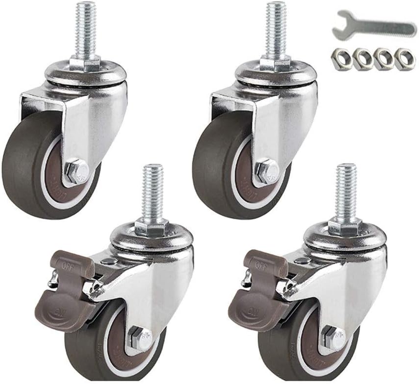 4 x 50mm Swivel Casters with Heavy Duty Screws, Brake Stem Casters