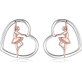 Dance Gifts 925 Sterling Silver Heart Ballerina Stud Earrings Dancing Ballet Themed Women Jewelry Gift