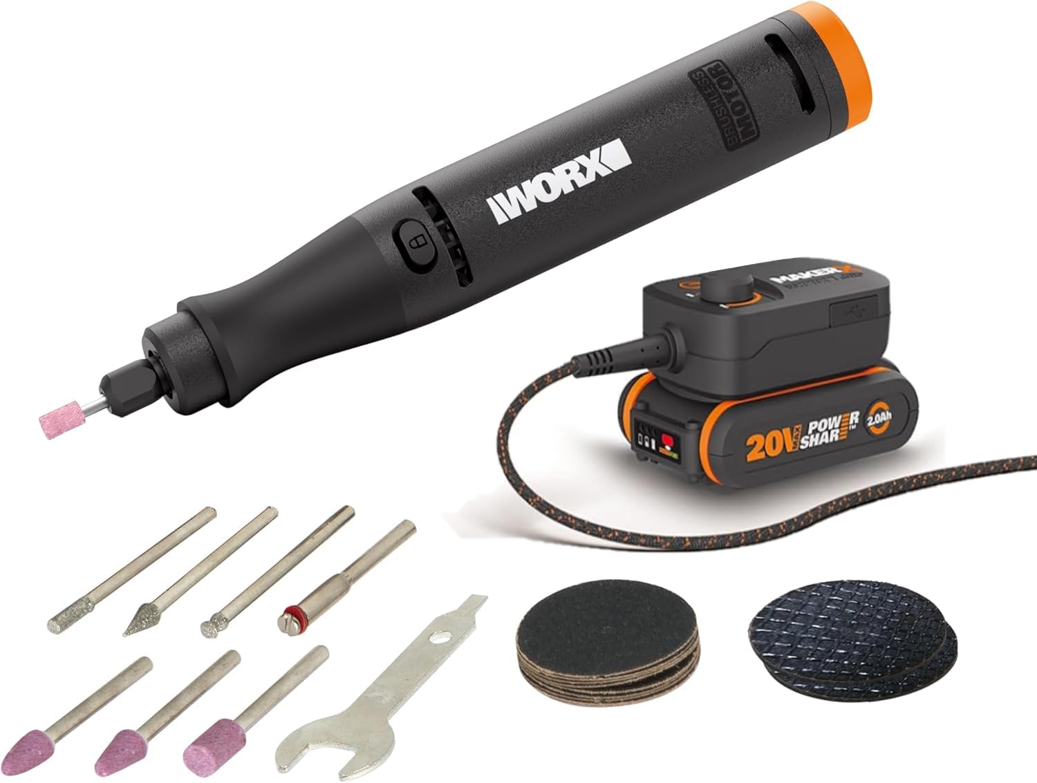 WORX MakerX 20V Rotary Engraving Tool Kit - Home Improvement Power Tool, Includes Hub, Battery and Charger for Cutting, Engraving, Dremel, and Crafting