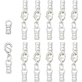 PH PandaHall 12pcs Cord End Caps with Lobster Clasp 38mm Long Leather Jewellery Clasps Necklace End Cap Silver Clasp Tip with Loop Ring Connector for Jewelry Making DIY Crafts Chokers Bracelet Anklet