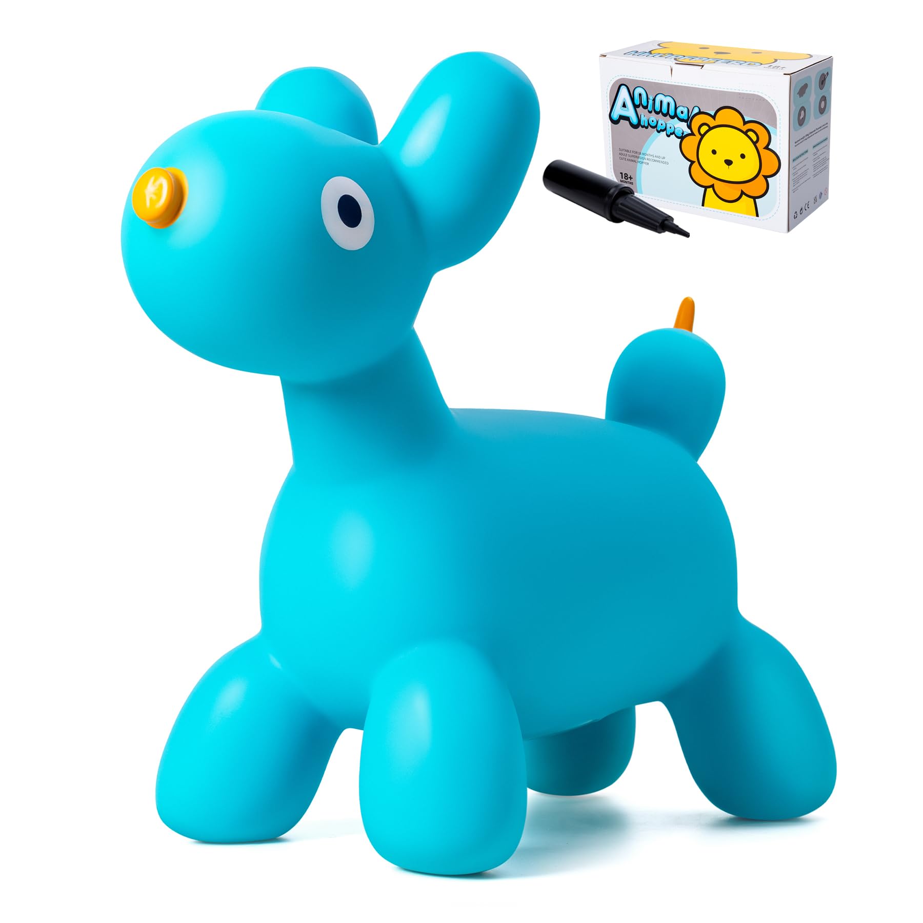 Vastoy Animal Hopper for Kids 2-6 Years, Bouncy Dog, Ride-On Toy with Hand Pump, Inflatable Blue Balloon Dog for Indoor Outdoor Play Develops Balance & Strength