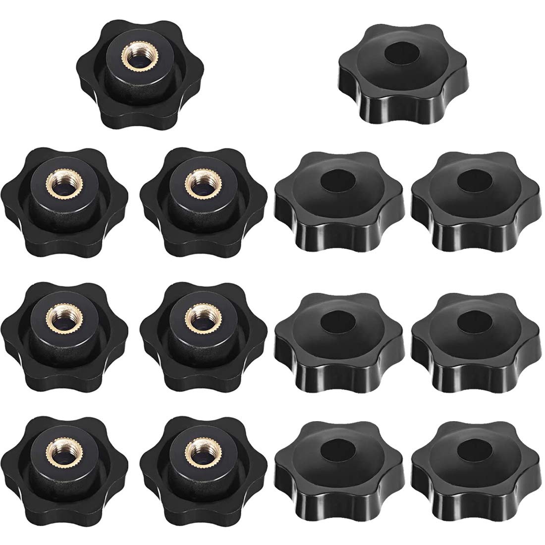 HONGECB Female Threaded Nuts Knob, 14 Pieces Star Head Clamping Screw Handle Knob, Black Plastic Star Shape Knob For Most Types Of Machine Tools.(M6 and M8)