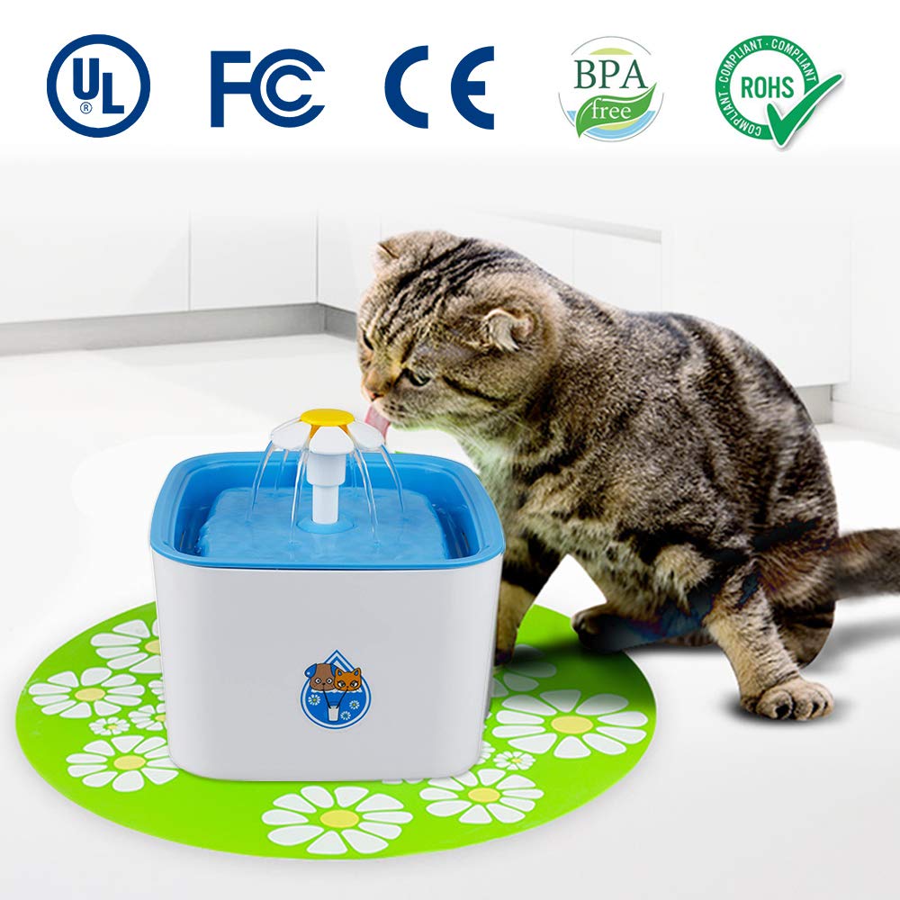 LoHi Cat Water Fountain Pet Electric Dispenser, Healthy Safey Super Quiet 3-Stage Activated Carbon Automatic Water Bowl Filter 84 oz.- Dogs, Cats, Piggy Small Animals (Pet Fountain)