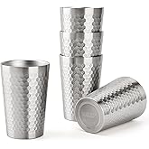 HOEGMST 5 Pack 12 oz Stainless Steel Insulated Cup, Honeycomb Double Wall Vacuum Small Metal Cup, Reusable Camping Cups Unbreakable Indoor Outdoor for Party, Home, Office, BBQ, Silver