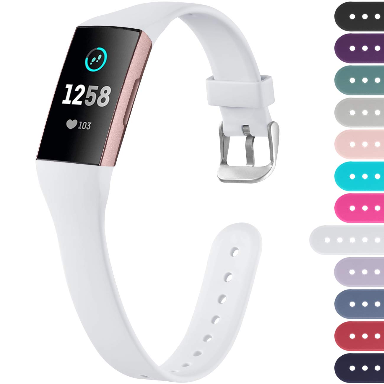Ouwegaga Compatible with Fitbit Charge 4 Strap/Fitbit Charge 3 Strap, Soft Narrow Strap Replacement Sport Wristband for Women Men, Small White