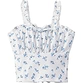 SOLY HUX Girl's Ditsy Floral Print Frill Trim Cami Crop Top Cute Summer Tops Preppy Clothes