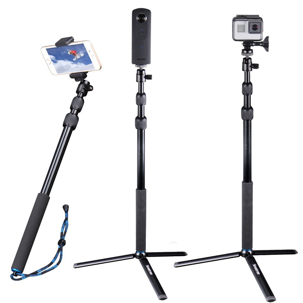 Smatree SmaPole DC Telescoping Selfie Stick with Tripod Stand for GoPro Fusion, GoPro Hero 2018/7/6/5/4/3/2/1, DJI OSMO Action, M15 Camera, Cell Phone