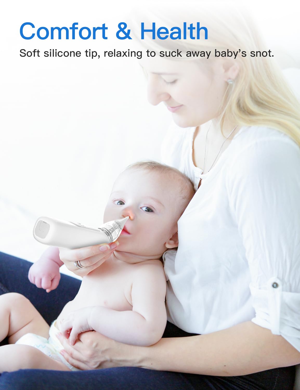 Baby Nasal Aspirator, Electric Nose Sucker with 5 Levels Suction, Soothing Light & Nursery Rhymes (White)