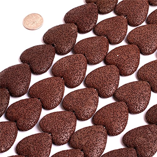 Joe Foreman Lava Rock Beads for Jewelry Making Semi Precious Gemstone 27mm Heart Shape Coffee Strand 15