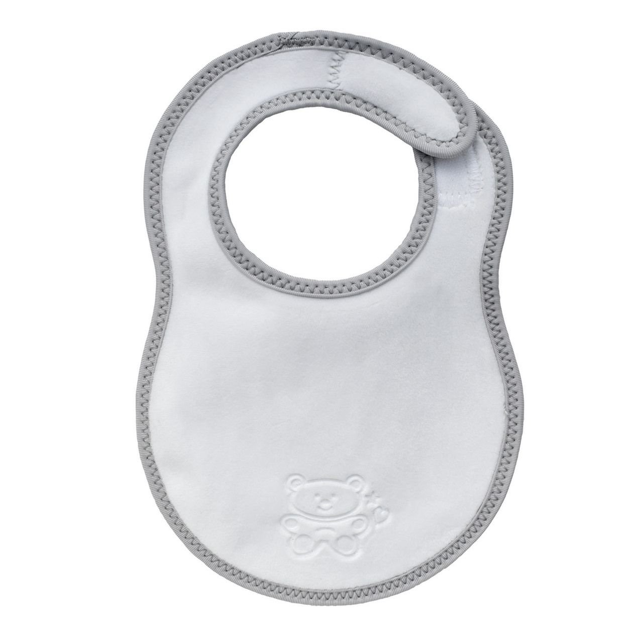 Bibetta Plush Bib – Super Soft Touch Cute Designer Waterproof Newborn Bib - White/Grey
