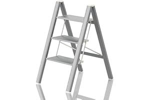 PLEDDANIO 3 Step Ladder Folding Step Stool, Portable Sturdy Aluminum Ladder with Anti-Slip Pedal, Lightweight Grey Step Stools for Adults, 330 lbs Capacity, Perfect for Home Kitchen Library, Grey