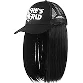 ZIXIANNIU Wayne's Hat and Wig Wayne's Costume Halloween Trucker Hat Black