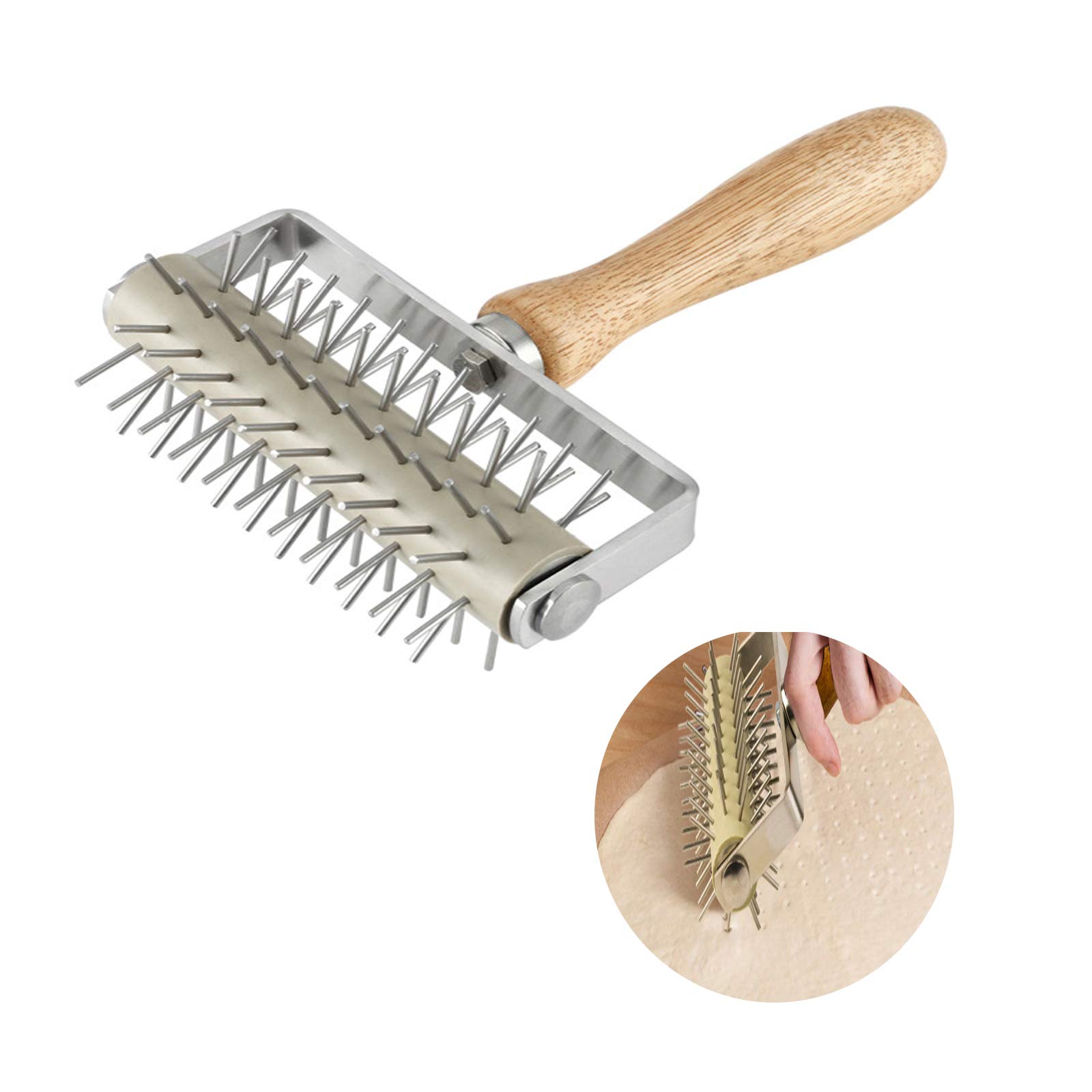 AMCTRIMS Stainless Steel Pizza Dough Docker Needle Roller Pizza Puncher Pizza Bread Pin Puncher Pizza Wheel Cook Thin Crust Pizza Uniformly & Prevents Dough from Blistering