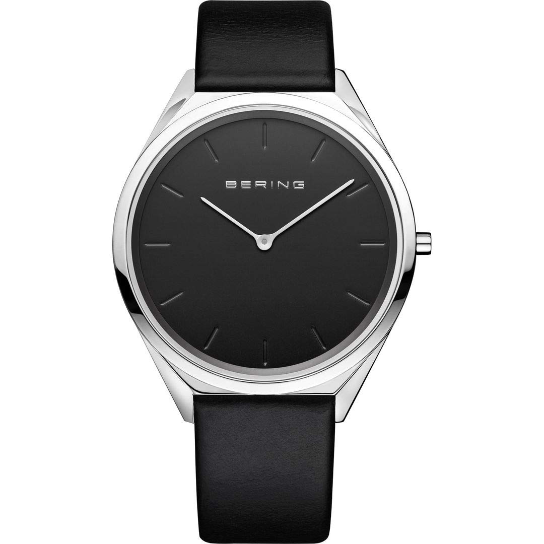 BERING Unisex Analog Quartz ultra slim collection Watch with Calfskin Leather Strap and Sapphire Crystal 17039-402