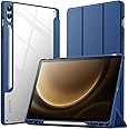 JETech Case for Samsung Galaxy Tab S9 FE+ / S9 FE Plus 12.4-Inch with S Pen Holder, Clear Transparent Hard PC Back, Protective Tri-Fold Stand Tablet Cover, Auto Wake/Sleep (Navy)