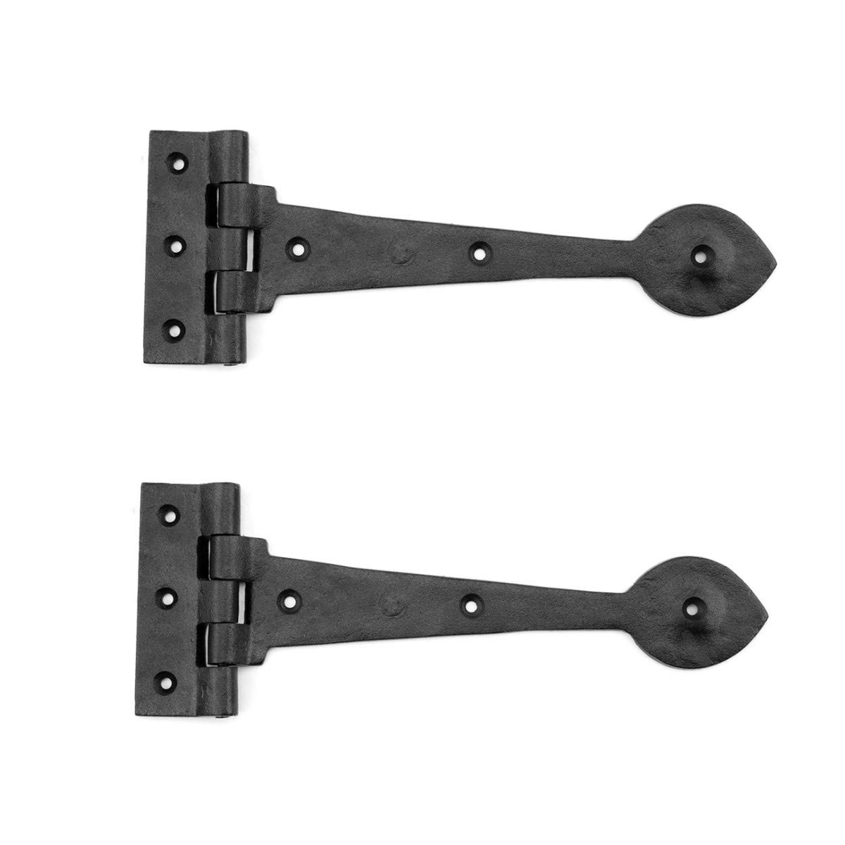 Photo 1 of Renovators Supply Manufacturing Strap Hinge 10 in. Black Wrought Iron Spade Tip Strap Gate and Door Hinges with Hardware Pack of 2
