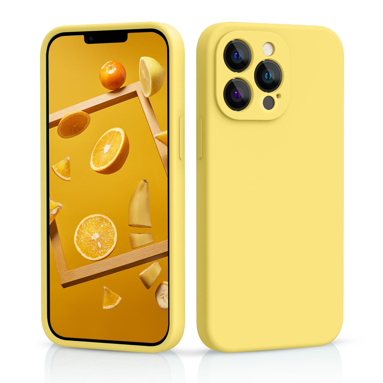 CALOOP Slim-Fit for iPhone 13 Pro Max Case,Skin Soft Liquid Silicone,Sturdy Hard Frame Shockproof Cover with Anti-Scratch Microfiber Lining,Full Protection for Screen and Lens, 6.7 inch(Lemon Yellow) — image 1