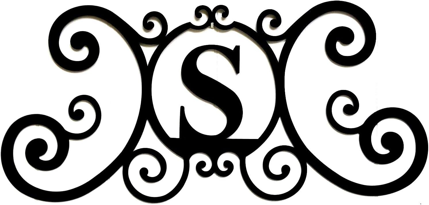 BookishbunnyMonogram Initial Letter A-Z Wrought Iron Metal Scrolled Door Wall Decoration Plaque Art, 24 x 11 inch 2mm Thick (S)