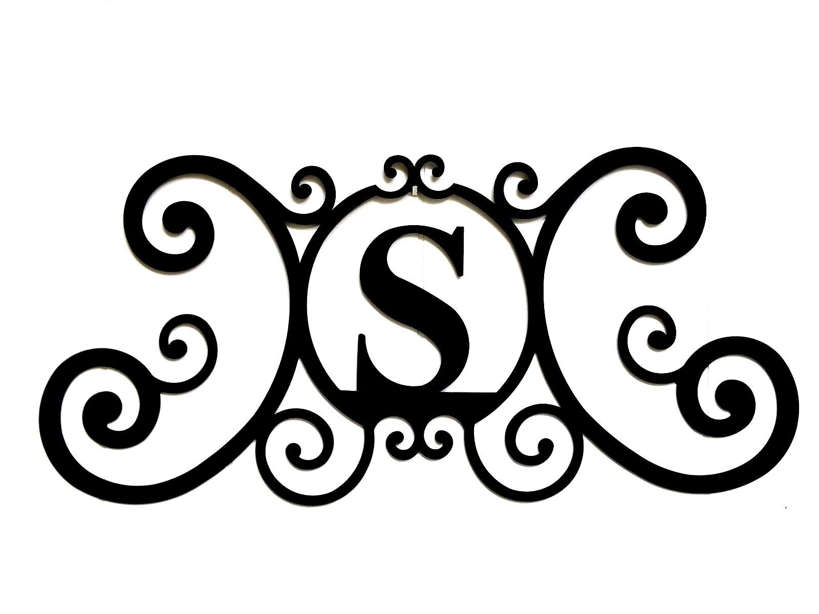 BookishbunnyMonogram Initial Letter A-Z Wrought Iron Metal Scrolled Door Wall Decoration Plaque Art, 24 x 11 inch 2mm Thick (S)