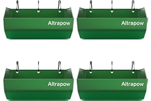 Altrapow 4.5 Quart Hanging Goat Feeder [Material of Metal] with Clips and Nylon Tie Wraps, Fence Feeder [Sturdy and Durable] for Goat, Pig and Dog, Green, 4 Pack
