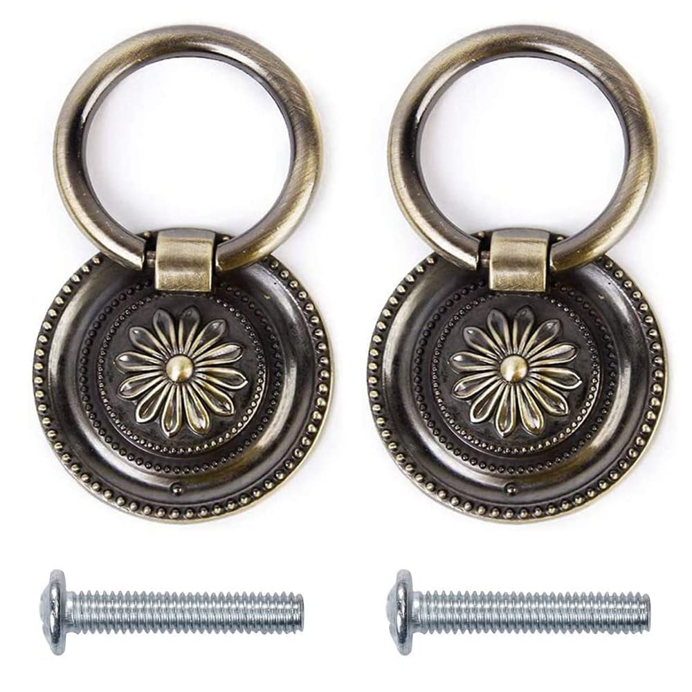 CjingCH 2Pcs Drawer Ring Pull Handles Vintage Antique Ring Pull Handle Cupboard Drawer Pull Handles Suitable for Door Cabinets Drawer Cupboard